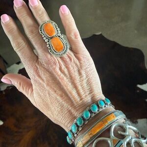 Sterling Silver and Orange spiny oyster Statement Ring